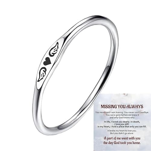 LIU JUN For Memorial - Tiny Heart With Wings Ring, Missing You Always I'll Hold You In My Heart Rings Lost Loved One Loss Miscarriage Memorial Jewelry Gift thumbnail 2