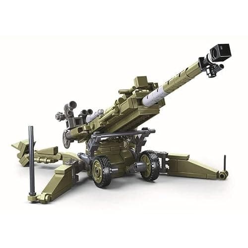 General Jim's US Army 155mm Howitzer Building Set – 258 Pieces – WWII Korea Vietnam Artillery Model – Army Green with Camouflage – Includes 2 Soldier Figures – Rotating Turret – Compatible Bricks thumbnail 6