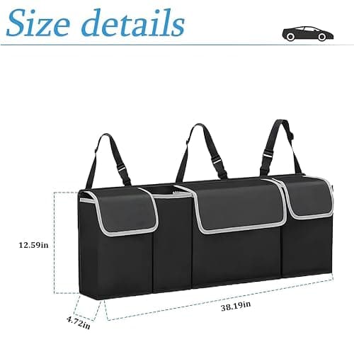 AUCELI Car Trunk Organizer, Backseat Hanging Large Storage with Adjustable Straps, Waterproof Collapsible Cargo Bag with 4 Pockets, Sturdy Space Saver Frees Trunk Floor for SUV, Truck, MPV thumbnail 2