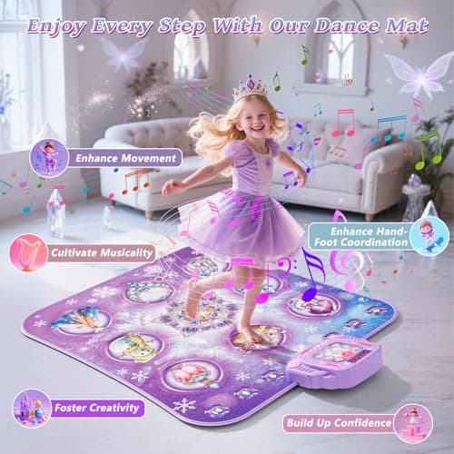 Dance Mat Toy for 3-12 Year Old Girls, Electronic Dance Pad with Wireless Bluetooth,Frozen 8-Button Music Princess Toys Play Mat for Kids with LED Light, Built-in Music, Toddlers Birthday Gift Ages 3+ thumbnail 2