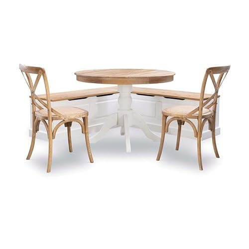 Riverbay Furniture 18" High Transitional Backless Wood Corner Kitchen Breakfast Nook Bench, with Hidden Storage, in White & Natural Finish thumbnail 9