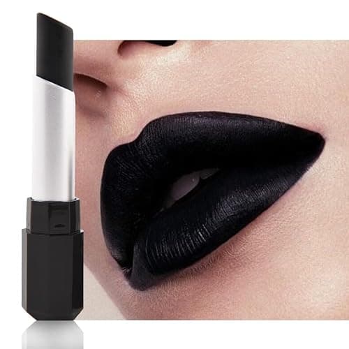 HHLTOH Black Cream Matte Lipstick Stick for Women - Smooth Crayon Lips & Face Paint Stick, Natural Pigmented Black Lip Color for Halloween Birthday Party Makeup, Lápiz labial mate en crema negra, 01 - Image 1