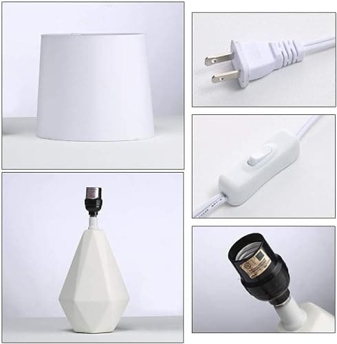 SOTTAE Modern Small Ceramic Table Lamp, White Irregular Geometric Bedside Table lamp for Bedroom,Nightstand Lamps with White Fabric Shade, Small Lamp for Kitchen Living Room thumbnail 2