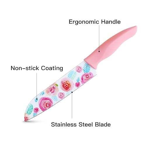 G.a HOMEFAVOR Knife Set for Kitchen, 16Pcs Stainless Steel Print Nonstick Coated Blade Kitchen Knives with Acrylic Stand, Multicolored thumbnail 5
