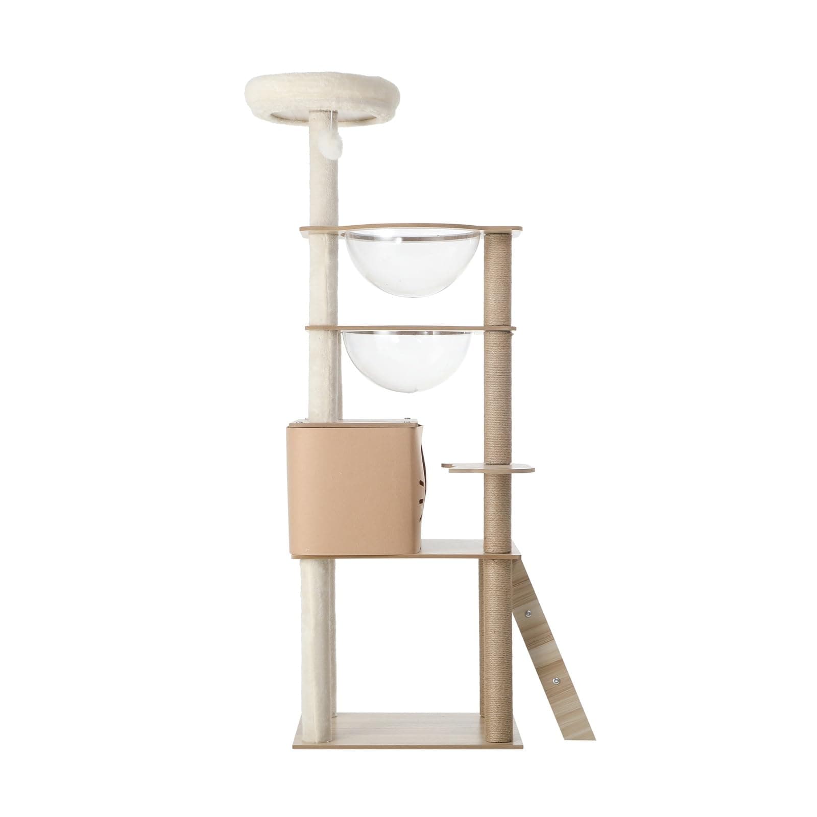 Wooden Cat Tree Tower, Cat Towers with Plush-Covered Scratching Posts, Activity Balls and Detachable Sleeping House, Multi-Level Cats Condo for Indoor Cats Kittens Play, 145x40x50cm, Natural thumbnail 6