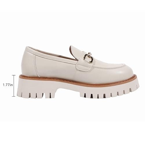 Beige Platform Loafers for Women Chunky Heel Lug Sole Loafers Slip ons Round Toe thumbnail 5