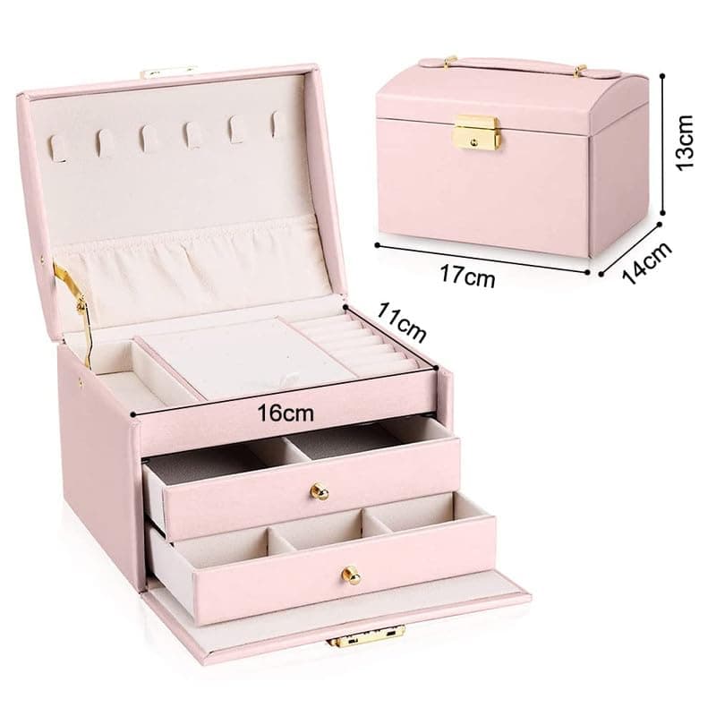 Caja de Almacenamiento, E T EASYTAO Cubo de Organizador con Cerradura, Caja de Almacenamiento de Cuero para Anillos, Pendientes, Collares, Pulseras, Etc, Perfecto Regalo para Mujeres (Rosa) thumbnail 2