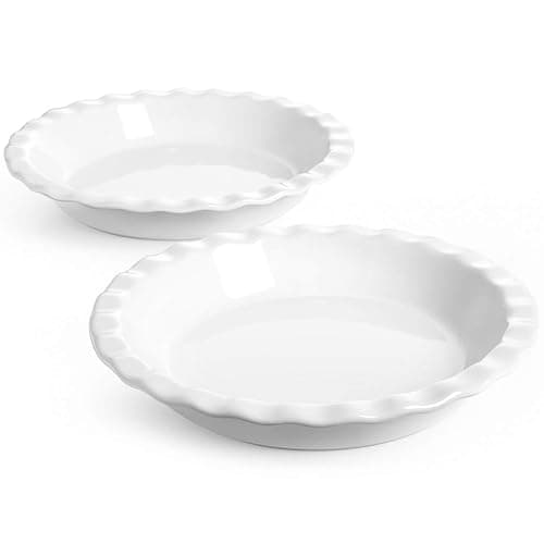 LE TAUCI Ceramic Pie Pans for Baking, 9 Inches Pie Plate for Apple Pie, Round Baking Dish, 36 Ounce Fluted Dish Pie Pan, Set of 2, White - Image 1