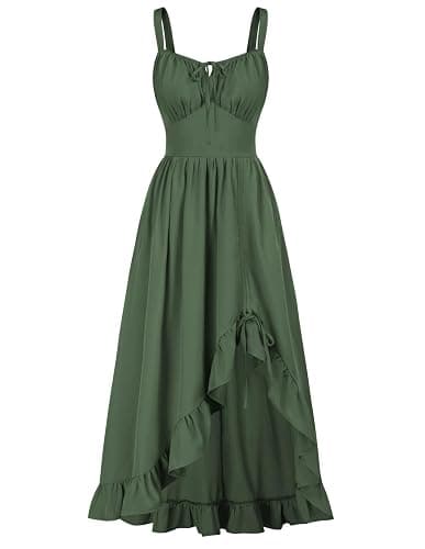Scarlet Darkness Renaissance Dress Women Summer Sleeveless Corset Sundress with Pockets - Army Green - Small - Image 1