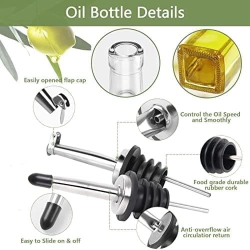 Leaflai Olive Oil Dispenser Bottle, 2 Pcs Glass Olive Oil Dispenser and Vinegar Dispenser Set with 2 Stainless Steel Pourers, 4 Labels,1 Brush and 1 Funnel Oil Bottles for Kitchen (500ml) - 2 Pcs Transparent thumbnail 7