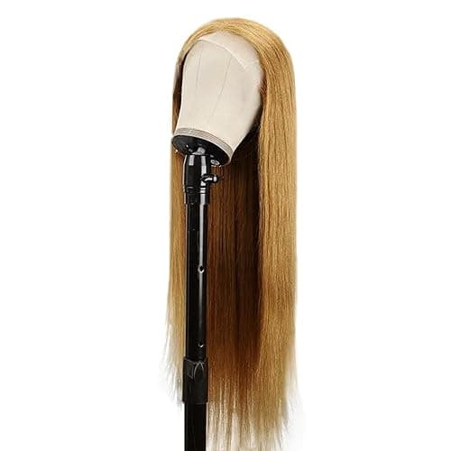 Creuost 34 Zoll Echthaar Perücke Straight 4X1 Swiss Spitze Lace Frontal Human Hair Wig haarspangen damen Unprocessed Brazilian Virgin Hair Pre Plucked With Natural Hairline #27 Honey Blonde thumbnail 5