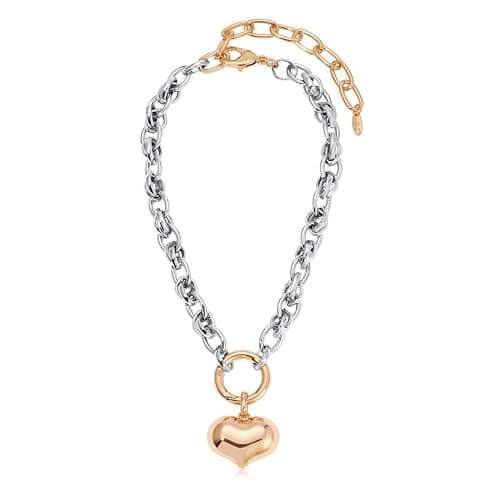 Ettika Locked in Mixed Metal Heart Necklace. Heart Necklace, Gold Necklaces For Women. 18K Gold Plated Chain. Gifts For Women, Gold/Silver thumbnail 4