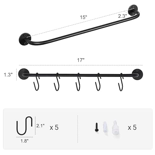 Mkono Wall Mounted Mug Holder, Coffee Cup Hanger Rack with 10 Hooks, 2 Pack | Kitchen Rod, Space Saving, Easy Assembly, Wall & Under Cabinet, Durable Metal, Kitchen Dining Bar Organizer, Multi-Function thumbnail 3