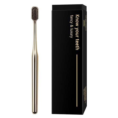 Z-VAPRESS Gold Color Toothbrush Soft Charcoal Bristles Travel Toothbrushes for Adults Luxury Gold Plated Toothbrushes Manual Toothbrush - Image 1