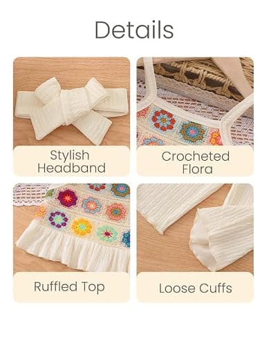 Voonlie Toddler Baby Girl Summer Clothes Outfits Crocheted Ruffle Camisole Pants Kids Clothing Set thumbnail 5