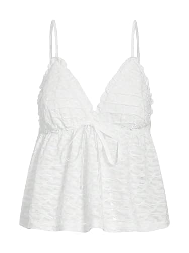 SweatyRocks Women's Bowknot Backless Ruffle Camisole Textured V Neck Sleeveless Summer Tops - Image 1