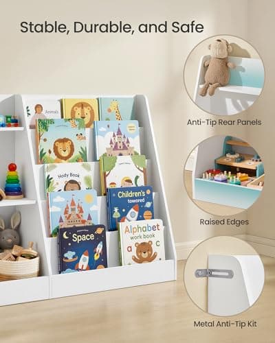 SONGMICS Custos Collection - Book and Toy Storage Organizer, 5-Tier Montessori Kids Bookshelf and Toy Storage Shelf, for Children's Room, 11.8 x 40.8 x 31.5 Inches, Cloud White UGKR077WZ01 thumbnail 5