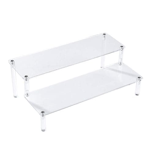 BYCY Acrylic Clear 2-Tier Riser Display Shelf for Figures, Desserts Holder, Collections Organizer and Cosmetic Items Shelf (12" x 6.9" x 4.25") - Image 1