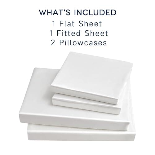 GOLAL Satin Sheets Queen Size - 4 Pieces Luxury Silky Soft Bed Sheets, Wrinkle-Free White Satin Silk Sheet Set with 1 Deep Pocket Fitted Sheet, 1 Flat Sheet, 2 Pillow Cases thumbnail 4