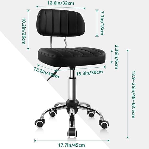 BFTOU Black Square Swivel Stool with Wheel for Work SPA Shop Massage Height-Adjustable and Cost-Effective Rolling Stool Chair with Back thumbnail 2