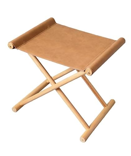 SORBARIA Vegan Soft Leather Solid Beech Wood Multipurpose Foldable Portable Foot Stool Vanity Stool or Freestanding Magazine Holder -Van Dyke Brown - Van Dyke Brown thumbnail 2