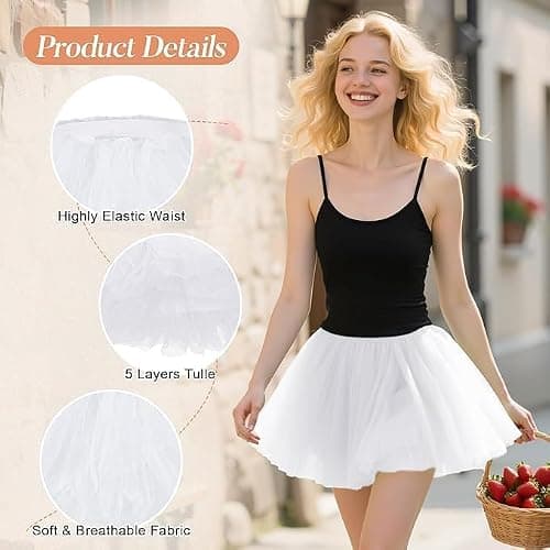 Zando Tutu for Women Adults Teens 5 Layers Halloween Costume Cosplay Tutu | Girls Tulle Dance Ballet Skirt: Elastic,Fluffy,Lightweight,Skin-Friendly,for Running Tutu,Party,Gift,4th of July thumbnail 3