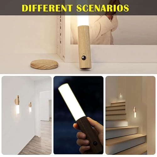 LANDGOO Wooden Motion Sensor Lights Indoor, Magnet Body Hallway Rechargeable LED Wireless Battery Operated Wall Sconce, Portable Decor Torch Night Lighting for Bedroom (Walnut Wood 2PCS) thumbnail 8