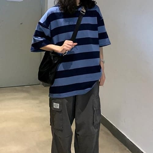 LAVASEON Harajuku Oversized Striped T-Shirt Long Sleeve Crew Neck Casual Matching Couple Streetwear Pullover thumbnail 3