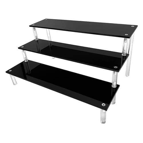 Acrylic Riser Black Acrylic Shelf Riser 3 Tier Perfume Organizer Cologne Display Stand Large Cupcake Stand Shelf for Funko POP Desserts Holder Collection Cosmetic Products Tabletop Use 12"X8"X6" - Image 1