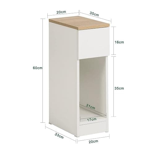 SoBuy Set of 2 Nightstand Narrow Night Stand Modern Design Bedside Furniture Slim End Table Storage Cabinet with Sliding Drawer and Open Compartment, White & Natural FBT111-WNX2 thumbnail 3