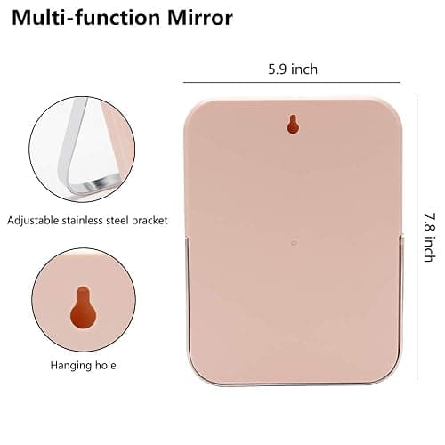 YEAKE Table Desk Vanity Makeup Mirror,8-Inch Portable Folding Mirror with Metal Stand 90°Adjustable Rotation Tavel Make Up Mirror Hanging Bathroom for Shower Shaving(Pink) thumbnail 2