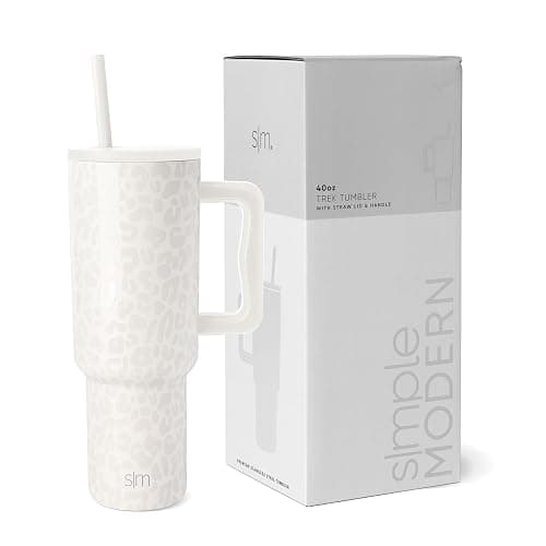 Simple Modern 40 oz Tumbler with Handle and Straw Lid | Insulated Reusable Stainless Steel Water Bottle Travel Mug Cupholder Use | Gift for Women Men Him Her | Trek Collection | 40oz | Cream Leopard - Image 1