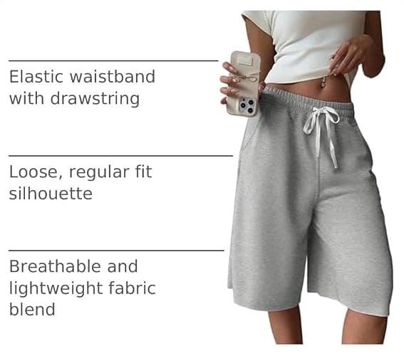 SHENHE Women's Wide Leg Sweat Shorts Drawstring Casual Lounge Sports Knee Length Bermuda Shorts thumbnail 4