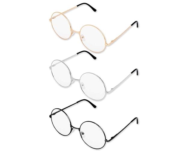 PLAY BLING Big 2-Inch Clear Lens Round Glasses Set of 3 Cosplay Metal Frame Fake Circular Glasses Circle Eyeglasses for Adult Women Men - Image 1