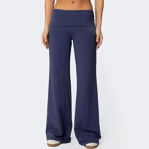 FOMOYUU Lounge Yoga Pants for Women Fold Over Low Waist Wide Leg Sweatpants Flare Leggings Bell Bottoms Y2K Foldover Pants thumbnail 2