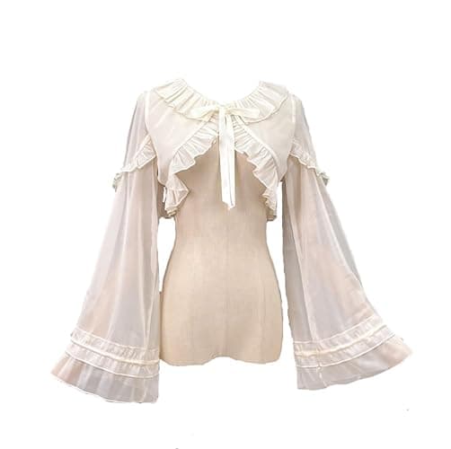 Long Sleeve Lolita Blouses Women Peter Pan Collar Victorian Shirt Vintage Kawaii Lace Up Frilly Tops Trendy Bottoming Shirt - Image 1