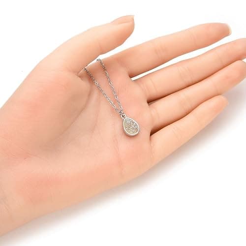 Adabele Natural Druzy Necklace Small Tiny Teardrop Gemstone Pendant 18 inch Sparkly Agate Stone Crystal Women Jewelry Tarnish Resistant Stainless Steel/Gold Plated Chain thumbnail 2