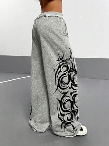Y2k Wide Leg Baggy Grunge Double Waisted Drawstring Sweatpants Streetwear Women Emo 2000s Star Pants thumbnail 3