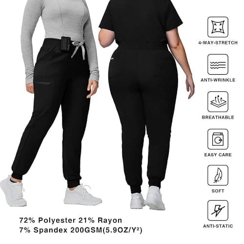 Kitmaz Medical Scrub Pants for Women - Mid Rise 4-Way Stretch Anti-Wrinkle Slim Fit Jogger Pants, Drawstring & 5 Pockets thumbnail 2