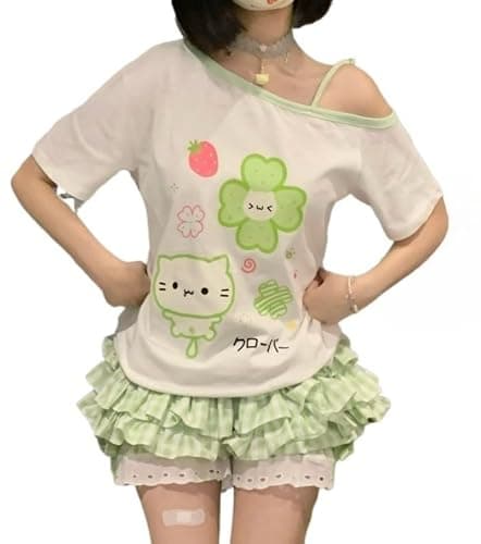 Pokn Y2K Jojifuku Cutecore Kawaii Set Cake Skirt Off-Shoulder Shirts Graphic Cute Print Shorts Shoujo Sets Sweatshirts - Image 1