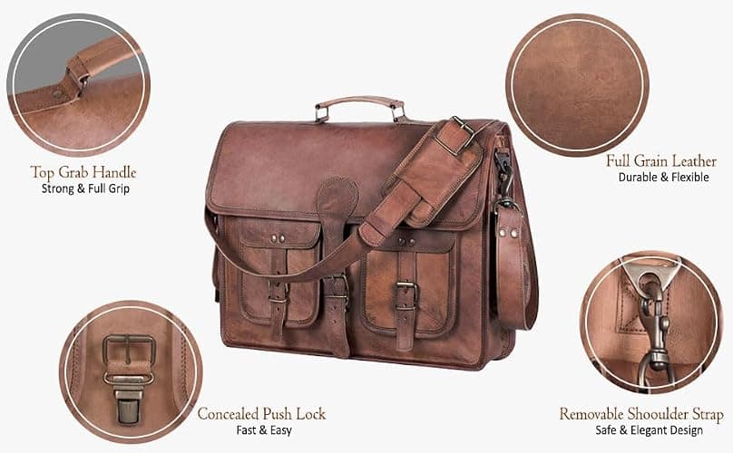 Leather Messenger Bag for Men and Women 18 inch Large Vintage Leather Briefcase Laptop Shoulder Bag Unisex Crossbody Messenger Satchel for Office, Business, Work, Travel thumbnail 5
