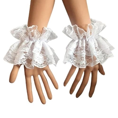 AUOCATTAIL Lolita Lace Gloves White Hand Sleeve Lace Elastic Bracelet for Halloween, Wedding, Tea Party, Masquerade, Nightclub thumbnail 7