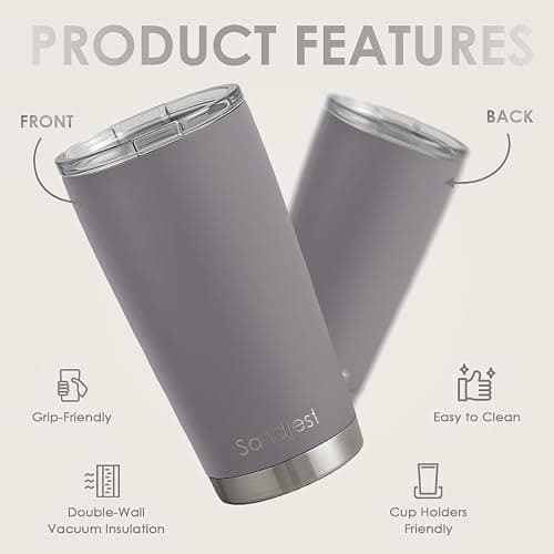 SANDJEST Gray Tumbler 20oz Stainless Steel Double Wall Vacuum Insulated, Travel Coffee Cup, Gifts for Men Women Birthday Christmas thumbnail 3
