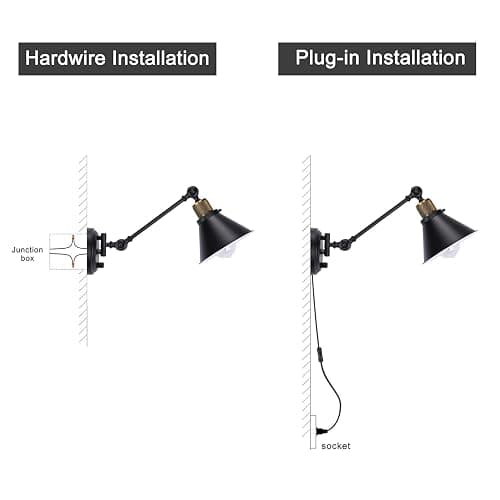 TRLIFE Wall Sconce Plug in, Dimmable Wall Sconces Swing Arm Wall Lights with Plug in Cord, Wall Mounted Light with Dimmer On/Off Knob Switch, UL Listed(2 Pack, 2 Bulbs Included) - Black - 2 Pack thumbnail 6