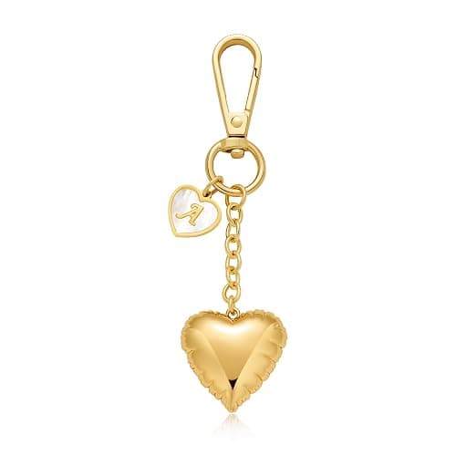 CLASSYZINT Gold Bubble Heart Keychain Initial Letter Keychain Initial Letter Pendant with Puff Heart Pendant Bag Charms - Image 1
