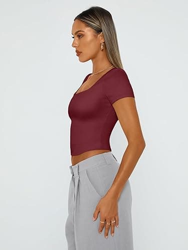 Trendy Queen Tshirts Shirts for Women Double Lined Going Out Crop Tops 2025 Spring Summer Workout Y2k Clothes Beach Fashion thumbnail 4