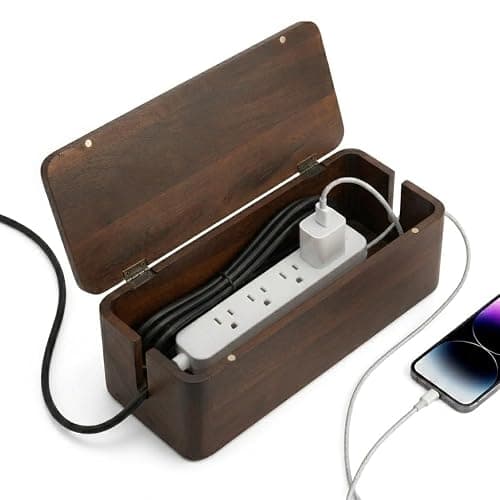 Cable Management Box – Power Strip Organizer – Desk Cord Organizer to Hide Wires & Chargers – Cable Storage Box for Home, Office Desk & Floor Cable Organization (Dark Walnut) thumbnail 2