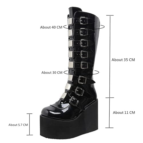 HINDOLA Womens Platform Punk Goth Mid Calf Boots Rivets Metal Decoration Back-Zip Knee High Motorcycle Booties Combat Boots thumbnail 6