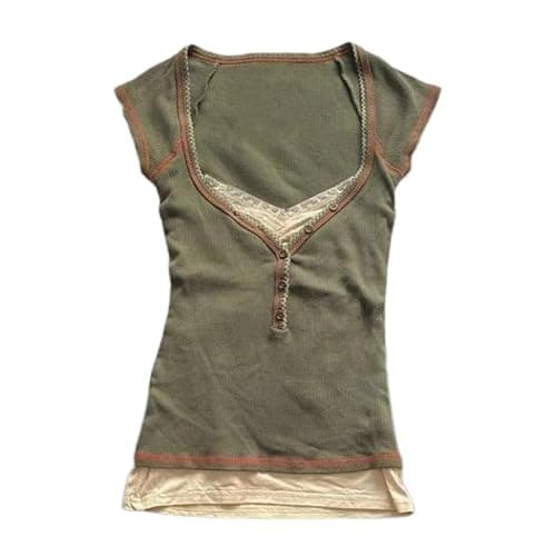 Whimsy twee Clothes Women Cute Summer Vintage Scoop Neck Cotton Y2k Grunge 2000s Short Sleeve Top - Image 1