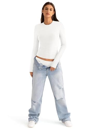 EasyGala Womens Cotton Long Sleeve Shirts Crew Neck Fitted Basic Going Out Outfits Undershirt Spring Fall Clothes 2025 thumbnail 5